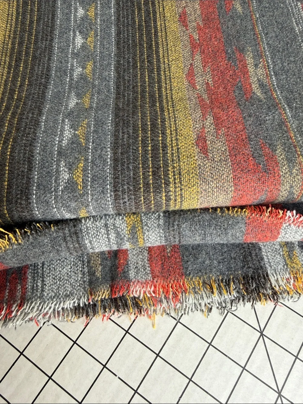 Vintage Wool Southwest Stripe Blanket Fabric 1⅝ Yards x 90” Charcoal Rust Gold